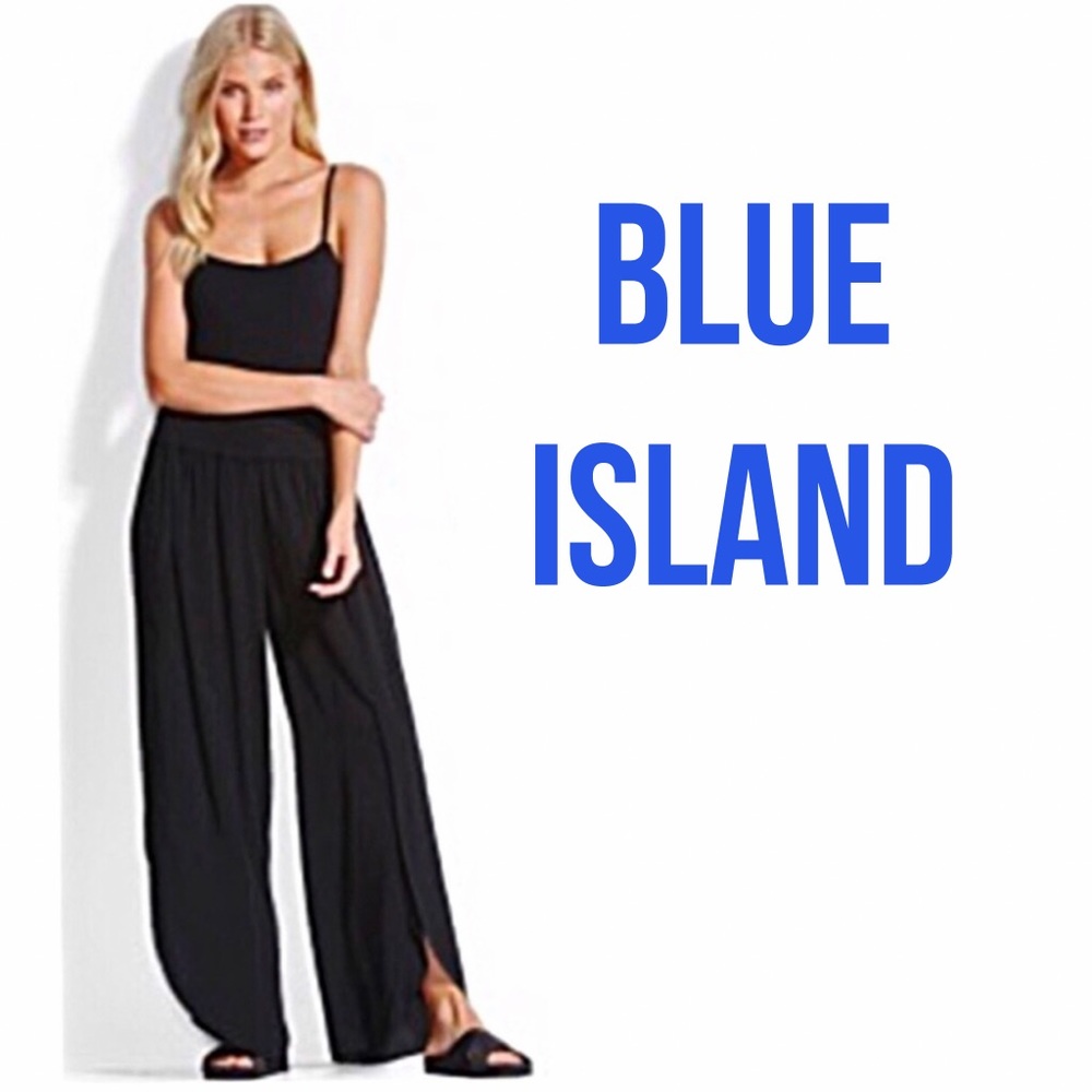 Blue Island Shirred Waist Wrap Chiffon Beach Pants